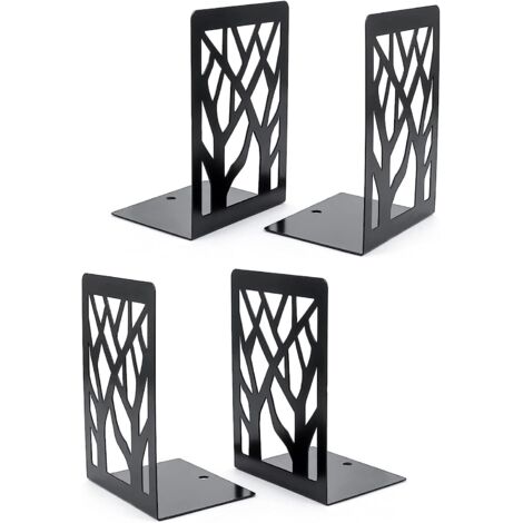 Serre Livre,2 Paires Cale Livre en Métal Innovant d'arbre Presse Livres, Serre Livre Enfant Bloc Livre Séparateurs de Livres Décoratifs pour Bureaux, Écoles et Librairie (Noir)