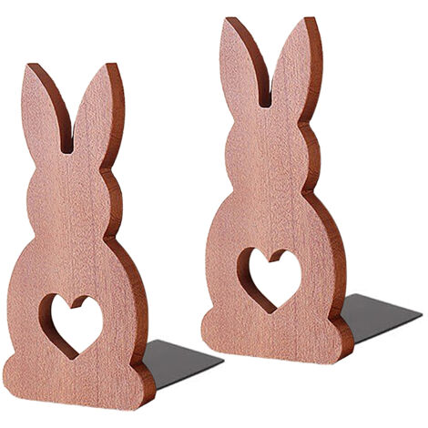 Serre-livres Bois Naturel Style Rabbit B-Cœur 2 Pièces Élément de Bureau Élégant