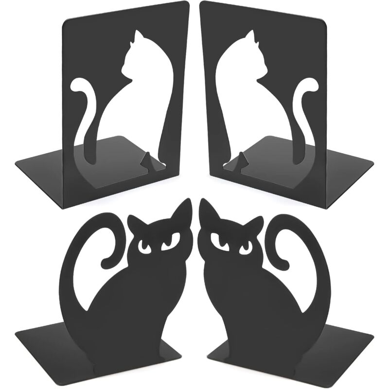 Serre-Livres Chat Serre Livre en Métal 2 Paires Cale Livre Etagere Antidérapant pour Étagère, Bureau, Bibliothèque, Maison et École (100 x 120 x 160