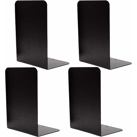 Serre-livres décoratifs noirs en métal résistant de 4 pièces, support de serre-livres en métal avec caoutchouc antidérapant