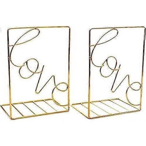 Serre-livres dorés, supports de livres décoratifs en métal pour étagères (1 paire) (doré)