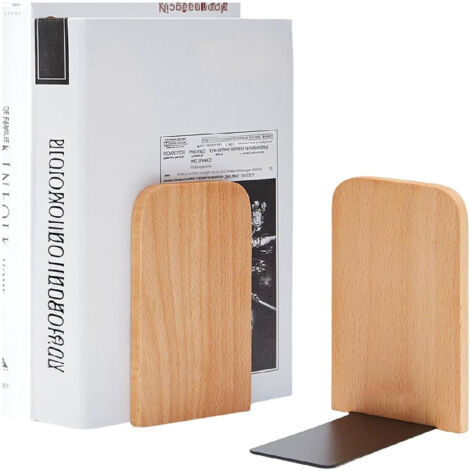 Serre-livres en bois (2 pièces)-Presse à livres-Porte-CD décoratif-Convient aux écoles,bureaux bibliothèques-Couleur bois naturel