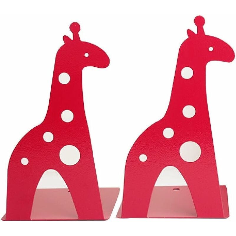 Serre-livres en fer antidérapant en forme de girafe - 21 cm - Pour enfants, bibliothèque, école, bureau, maison - Rouge-Fei Yu
