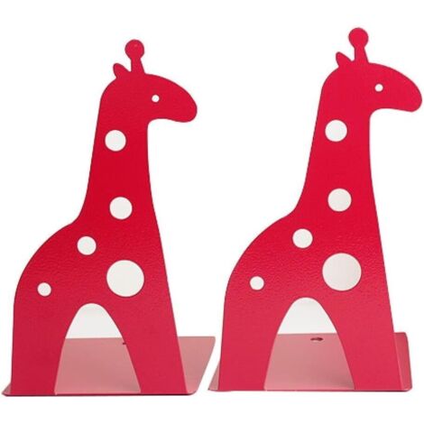 Serre-livres en fer antidérapant en forme de girafe - 21 cm - Pour enfants, bibliothèque, école, bureau, maison - Rouge-Fei Yu