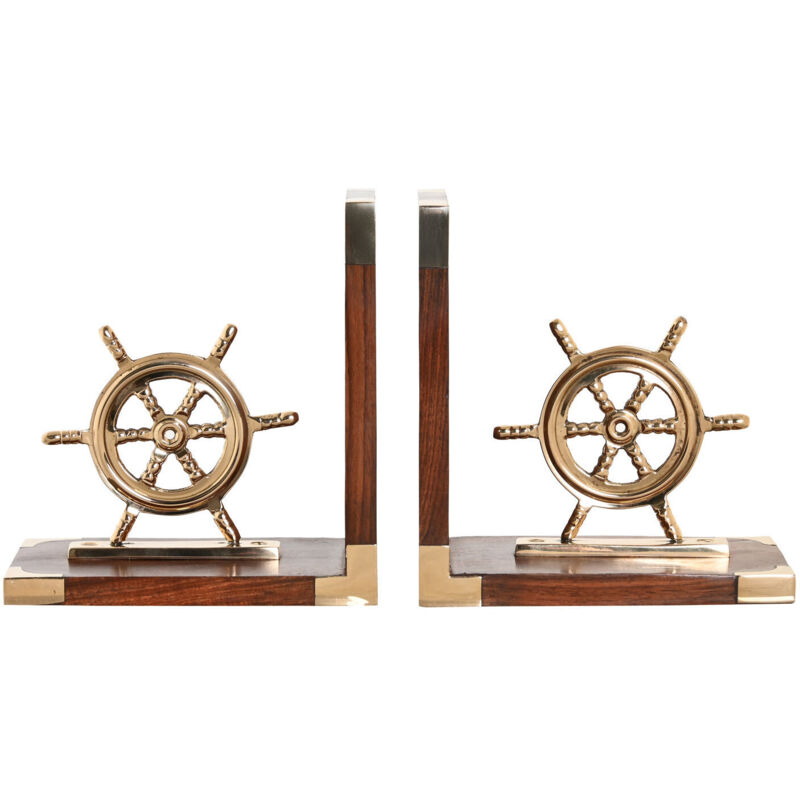 Dkd Home Decor - Serre-Livres Set 2 Laiton Sheesham 30X10X16 Barre