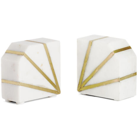 Serre-livres en marbre blanc et métal doré - 10x5x10.5cm