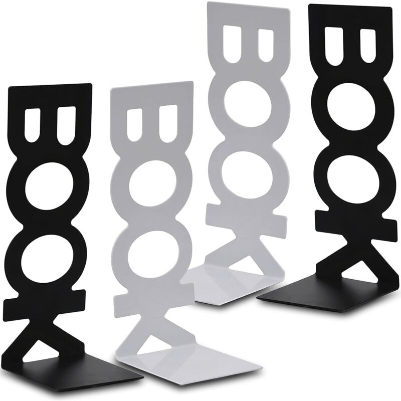 Serre Livres en Métal 2 Paires Serre-Livres pour étagères pour Bureaux, Écoles, Salons, Librairie et Bibliothèque