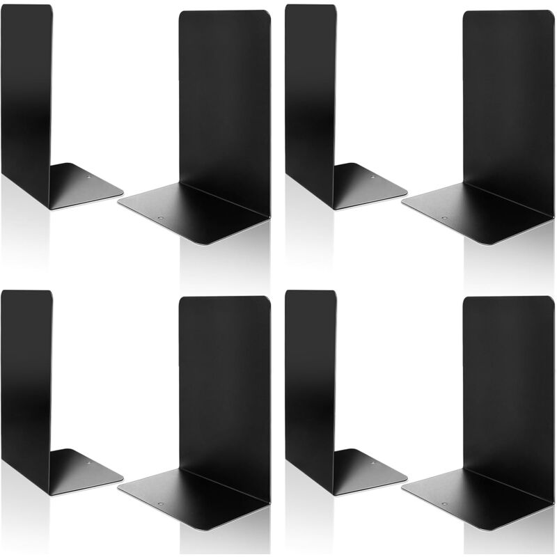 Serre-livres en métal, 4 paires de serre-livres en métal noir robustes pour étagères, décoration de bureau à domicile, serre-livres noirs uniques,