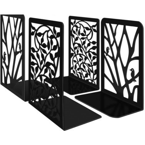Serre Livres en Métal Presse Cale Bloque Livre Design, Signet Inclus, Bookends Robustes pour étagère, Bibliothèque, Bureau, Écoles, Librairie, Lot de 4