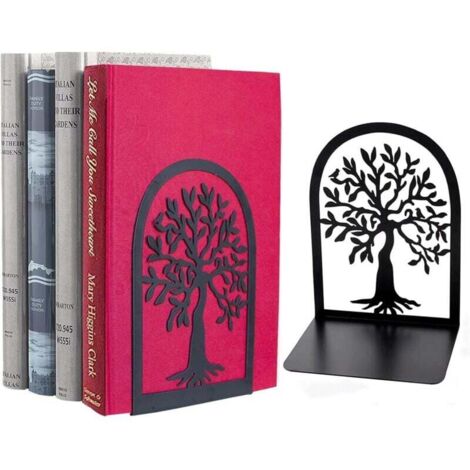 Serre-livres en métal, serre-livres noirs résistants aux rayures, adaptés aux bureaux, maisons, écoles, étagères à CD, bibliothèques et bibliothèques, 1 paire (Arbre de Vie noir).
