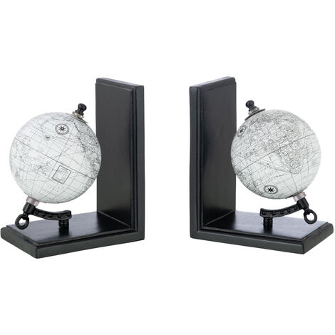 Serre-livres globes terrestres avec socle en bois