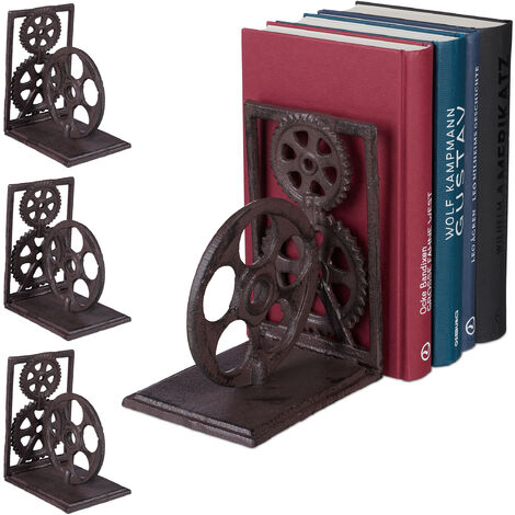 Serre-livres, lot de 4, presse-livres en fonte, range-livres, décoration vintage, pellicule, HxlxP: 16x13x10 cm, brun
