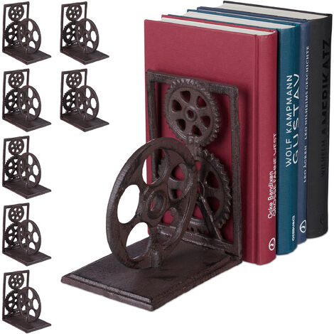 Serre-livres, lot de 8, presse-livres en fonte, range-livres, décoration vintage, pellicule, HxlxP: 16x13x10 cm, brun