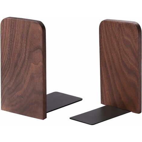 Serre-Livres pour Bureau, Design Bois Presse-Livres décoratif étagère, Serre-Livres antidérapants pour contenir Un Livre (1 Paire - Noyer)