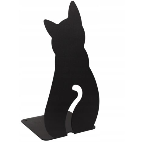 Serre-livres pour étagère en acier chat 18 cm noir