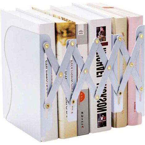 Serre-Livres Réglable - En Acier - Télescopique 10 À 48 Cm - Pour Bureau Cuisine Salon Bibliothèque - Blanc - 1 Pièce