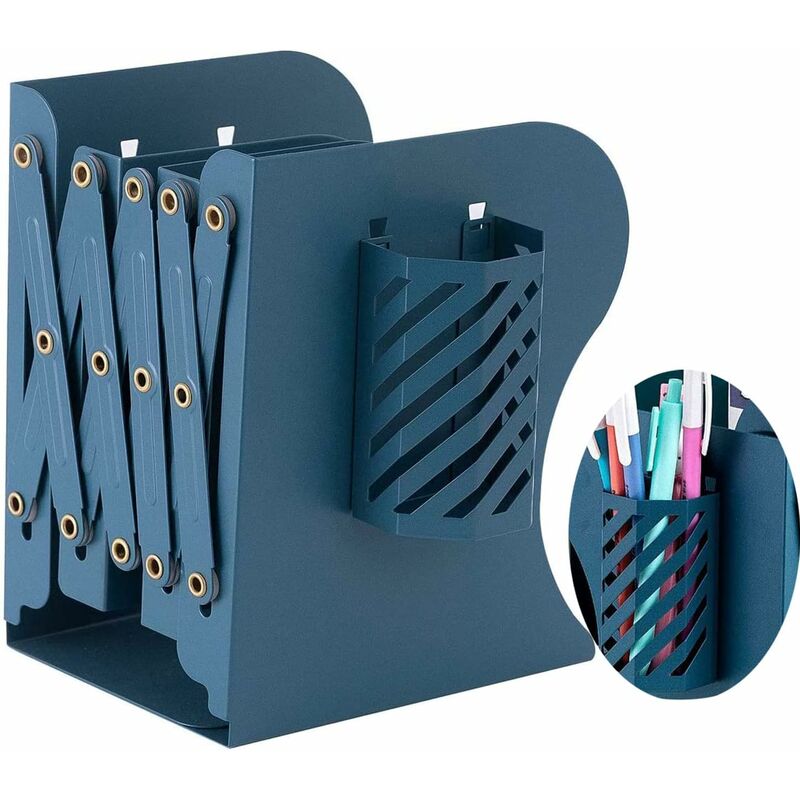 Serre-Livres Réglable en Métal, Décoratif Réglable en Métal Livre en Métal Étagère Organisateur Serre-Livres avec Porte-Stylo pour la Maison, Le