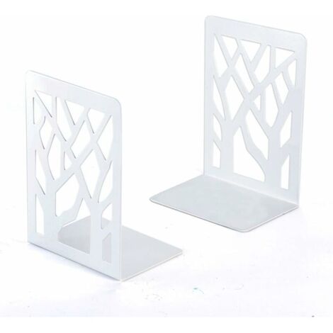 Serre-livres, serre-livres, serre-livres d'étagère, serre-livres lourds, supports d'étagère, décoration intérieure, serre-livres en métal blanc (1 paire), serre-livres