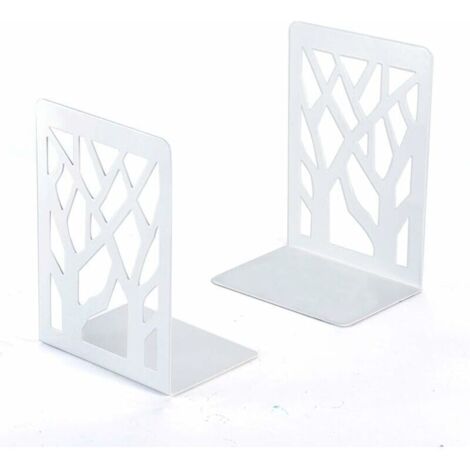 Serre-livres, serre-livres, serre-livres d'étagère, serre-livres lourds, supports d'étagère, décoration intérieure, serre-livres en métal blanc (1 paire), serre-livres