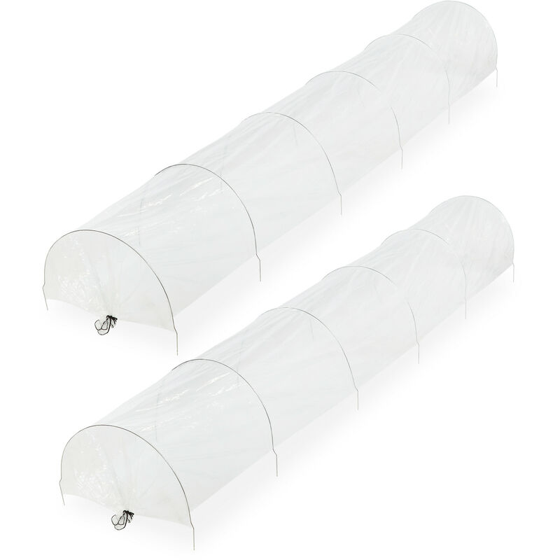 Serre, lot de 2, 3,7 m de long, en bâche en pvc, tunnel de culture, plantes, transparent - Relaxdays