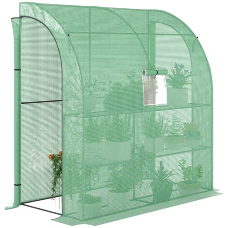 Serre murale 2 étagères acier PE verte 200x100x215cm, pour fleurs et plantes verticales