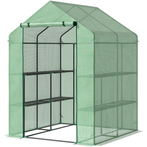 Serre Outsunny 8 étagères serre tomates châssis froid porte acier plastique PE 143x138x190 cm serre jardin verte
