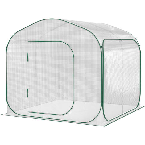 Serre pop-up - serre de jardin pop-up - porte zippée enroulable - dim. 2,08L x 2,08l x 1,95H m - sac transport inclus - PE blanc vert - Blanc