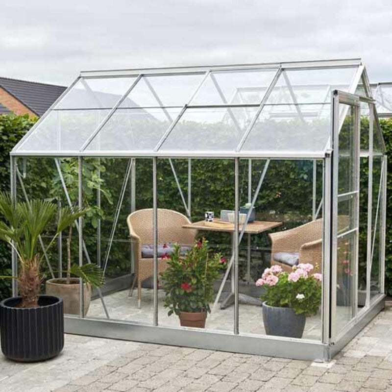 Serre en verre horticole Popular 86 avec base - 5 m², Couleur Silver