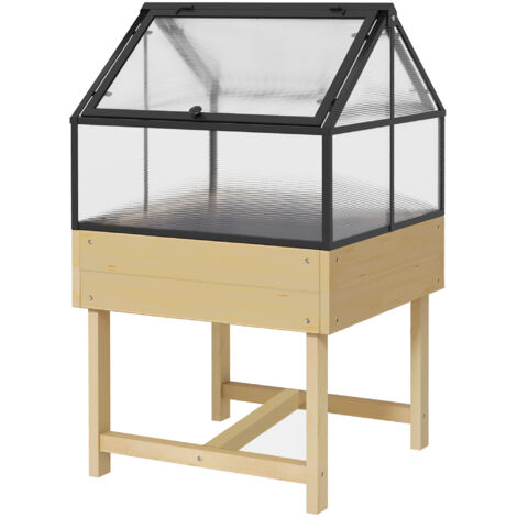 Serre surélevée 60x57x103 cm double toit ouvrant polycarbonate acier bois sapin traité