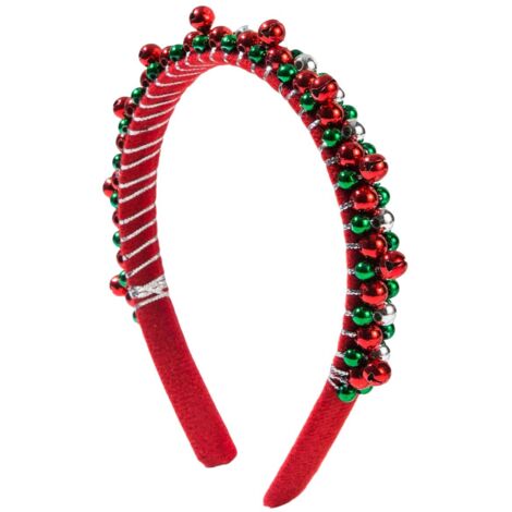 serre-tête de Noël rouge et vert avec perles en forme de cloche, idéal pour les tenues de fête et les accessoires pour cheveux