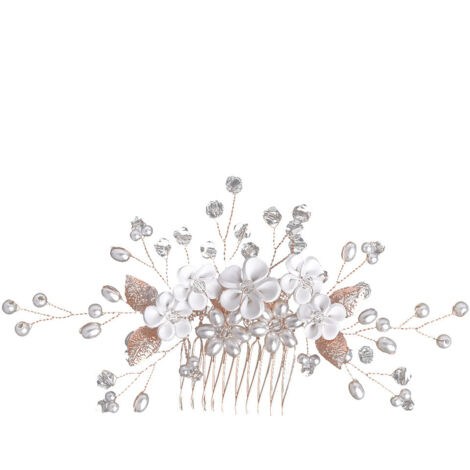 Serre-tête décoratif en cristal argenté, coiffe élégante feuille et fleur