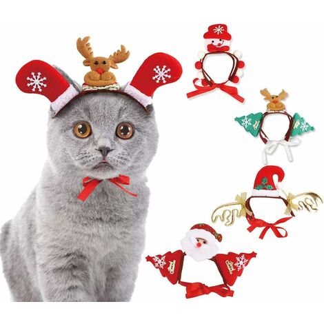 Serre-Tête Noël pour Chat Chien Coiffe Coiffe pour Animaux de Compagnie Chapeau Bonhomme de Neige Père Noël Renne Costume pour Noël Festival Cosplay 2PCS Aléatoire,- Lefou