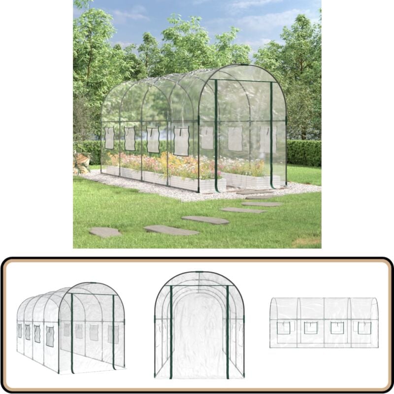 Serre Transparent 160x400x190 cm pvc et acier enduit de poudre - Serre De Jardin - Serre Transparente - Serre Pvc - Serre Acier - Abri Jardin