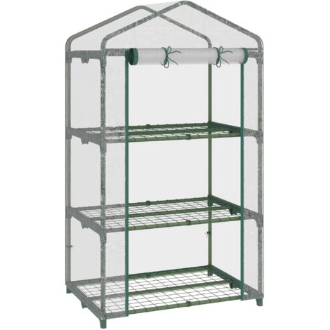 Serre transparente 69x49x125 cm à 3 niveaux pour terrasse. Fermeture éclair et cadre acier, simple pour cultiver fleurs et plantes d’intérieur.