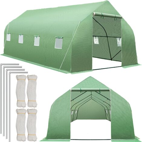Tectake – Serre tunnel 18 m² en forme de tente – Dimensions 600x300x205 cm – Bâche en polyéthylène résistante – 8 fenêtres pour régulation température