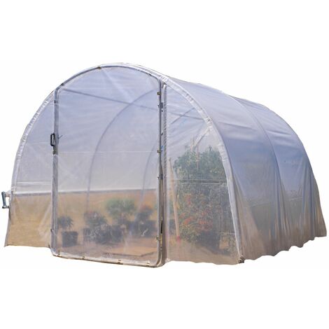 Serre tunnel 3x3m 9m² – Armature acier galvanisé 32mm – Couverture polyéthylène 180 microns anti-UV – Large porte cintrée 1,5m – Richel