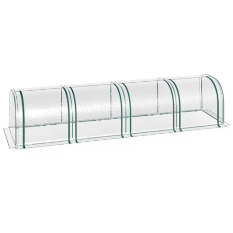 Serre tunnel, 4 fenêtres avec fermeture éclair, armature en acier, bâche robuste, transparente, 395 x 100 x 80 cm