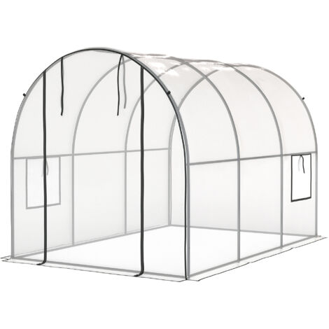 Serre tunnel 6 m² 3x2x2 m châssis tubulaire renforcé porte zippée 2 fenêtres enroulables transparent