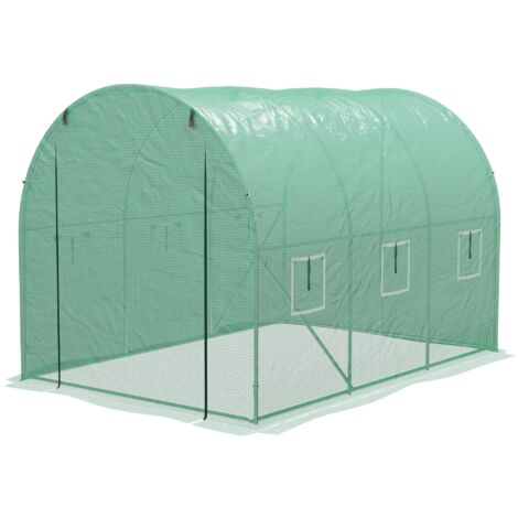 Serre tunnel 6 m² avec arrosage intégré 3L x 2m, 6 fenêtres, porte enroulable verte