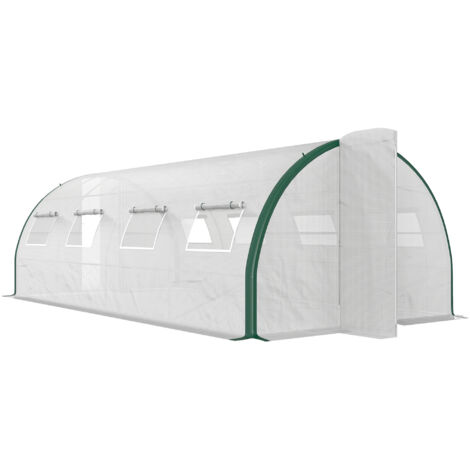 Serre tunnel 6x3 m double entrée 8 fenêtres PE acier galvanisé serre maraîchère ventilation optimale culture légumes fleurs blanche verte