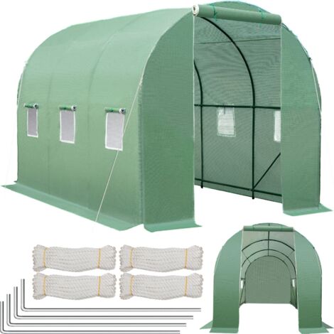 Serre tunnel 7 m² avec 6 fenêtres – Dimensions 343x200x200cm – Bâche armée en polyéthylène – Cadre en métal revêtu