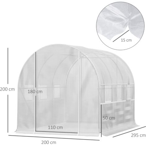 Serre tunnel acier galvanisé PE 3x2x2m, porte sectionnelle 6 fenêtres grillagées potagère