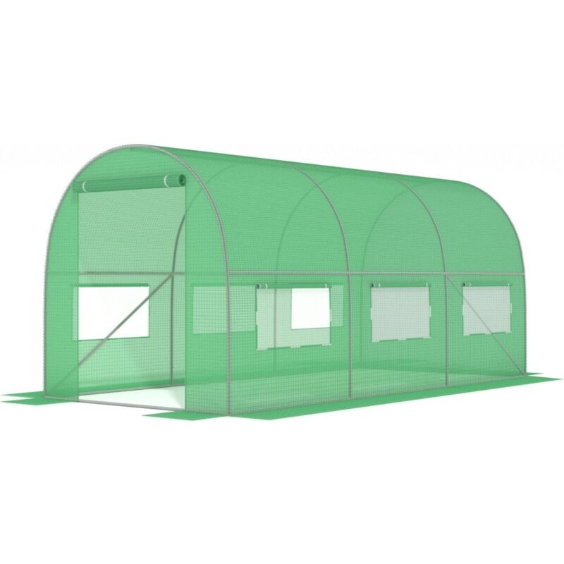 Serre tunnel - avec fenêtres - 450x200x200 cm - vert - Serre de jardin - vert