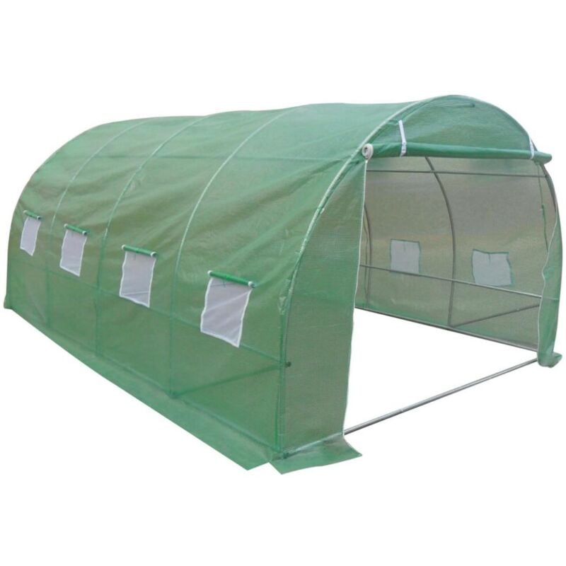 Serre tunnel avec structure en acier 12 m² - L300 x l400 x H200 cm - Vert - ipomea