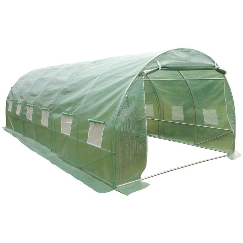 Serre tunnel avec structure en acier 18 m² - L300 x l600 x H200 cm - Vert - IPOMEA