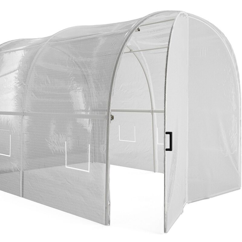 Serre tunnel avec structure en acier et porte 12 m² - L300 x l400 x H200 cm - Blanc - alocasia