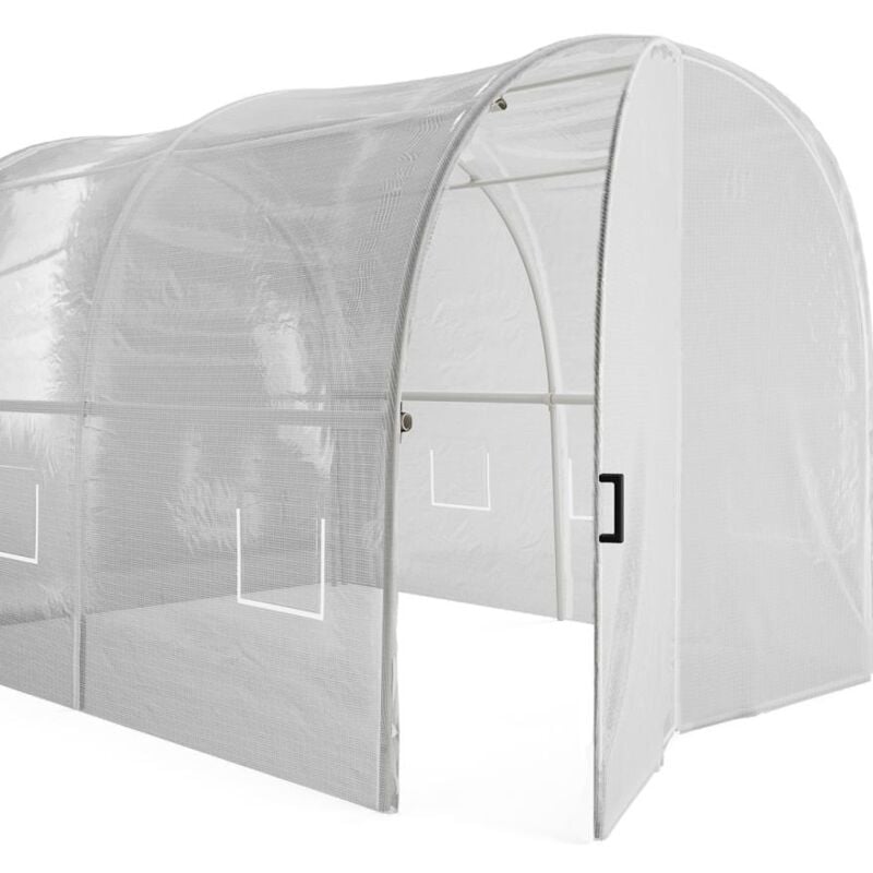 Serre tunnel avec structure en acier galvanisé et porte 9 m² - L200 x l450 x H200 cm - Blanc - alocasia