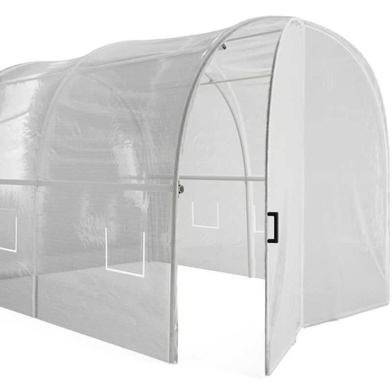 Serre tunnel avec structure en acier galvanisé et porte 6 m² - L200 x l300 x H200 cm - Blanc - alocasia