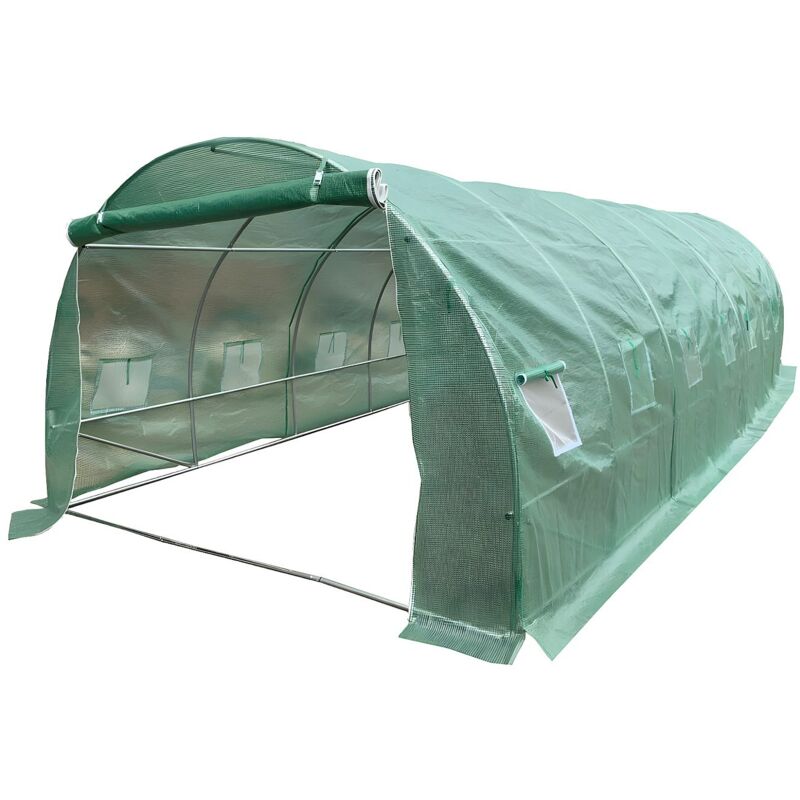 Serre tunnel avec structure en acier 24 m² - L300 x l800 x H200 cm - Vert - ipomea