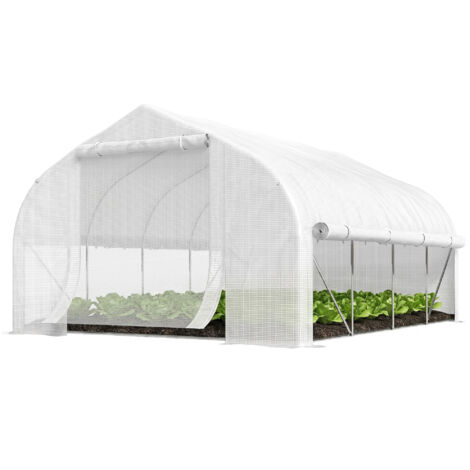 Serre tunnel de jardin 12 m², abri de culture avec porte et 8 aérations, bâche PE 140 g/m² 400 x 200 x 200cm blanc